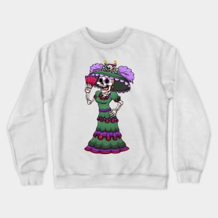 Mexican Catrina With Hand Fan Crewneck Sweatshirt